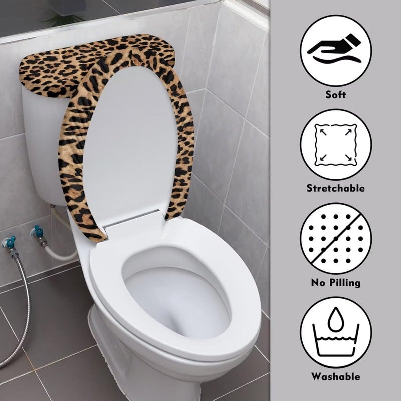Kathyboom Toilet Lid Cover Tank Lid Covers Splash Resistant Durable Toilet Seat Covers with Elastic Edge Keep Dust Stain Off Toilet Fit Most Round and Elongated Toilet Bathroom Decor(Leopard) - Image 3